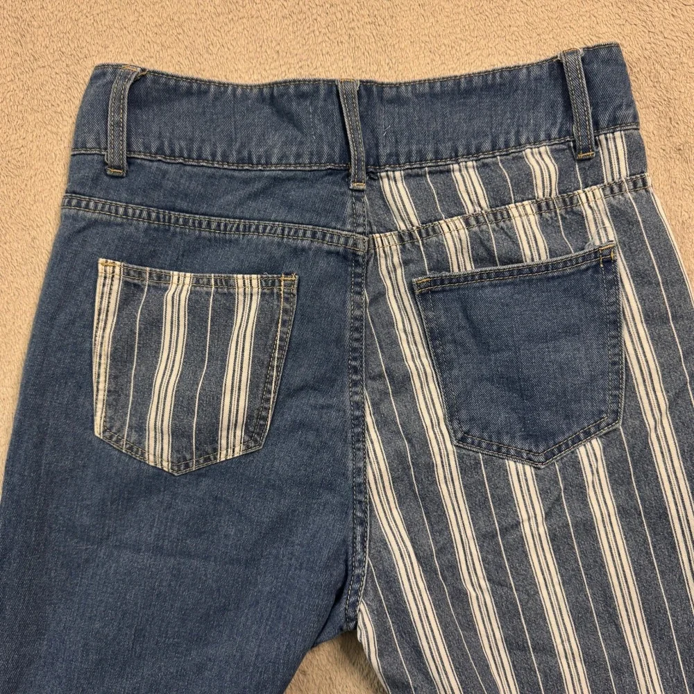 UNIQ BY LITZ Womens Size Medium Patchwork Denim Striped Button Side Jeans - Picture 5 of 9